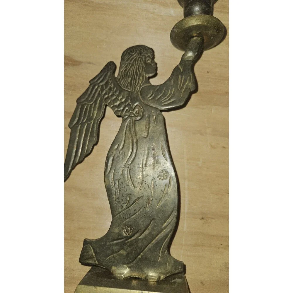 VTG Christmas Solid Brass Angel Candle Stick Holder Classic Holiday Decor 10